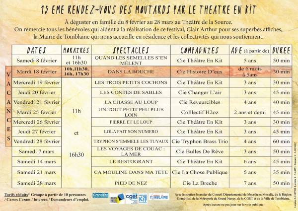 Théâtre jeunesse festival Rendez-vous-Moutards dates 2020